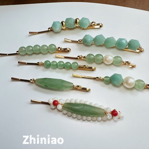 蓝绿合集 天然水晶淡水珍珠发夹边夹 原创设计古典新中式手工头饰