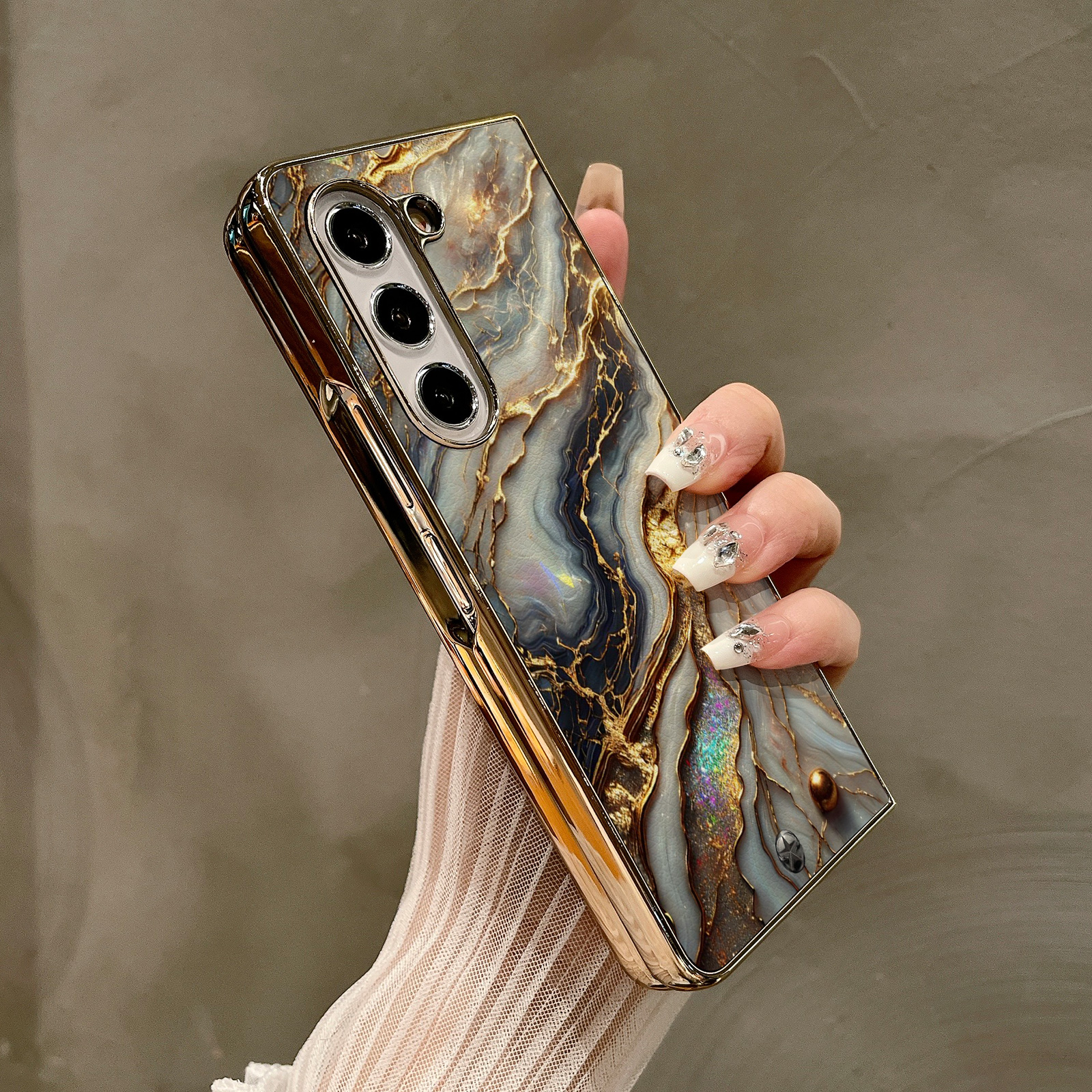 热瓜适用于三星GalaxyZFold7/6/5/4/3手机壳折叠保护套新款高档气质电镀金边高级感全包防摔套大理石金边纹理