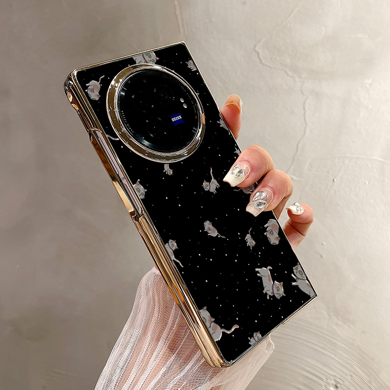 热瓜适用VIVOXFold5手机壳折叠屏保护套暗黑星星夜空小猫电镀金边新款气质xfold3pro/xfold2高档全包潮防摔套