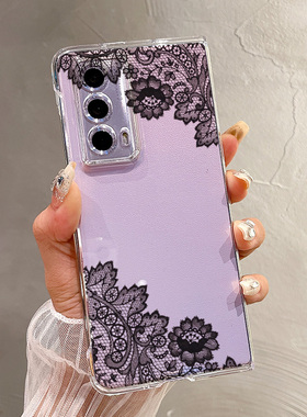 热瓜适用于荣耀MagicV5/V3/VS3/V2RSR/VS2手机壳折叠屏保护套新款高档气质UV透明壳全包潮防摔套黑色蕾丝花朵