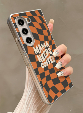 热瓜适用于三星GalaxyZFold7/6/5/4/3手机壳折叠屏保护套银色橙色格子英文油边新款高档折叠壳高级感潮全包套