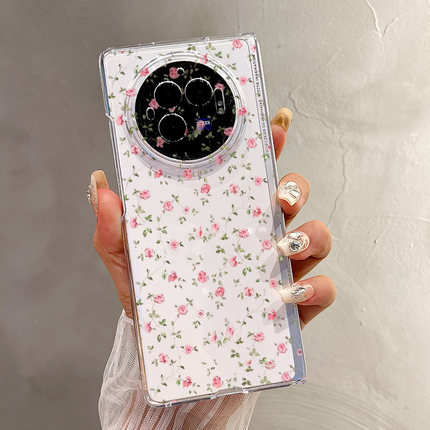 热瓜适用于VIVOXFold5/xfold3pro/xfold2手机壳折叠屏保护套新款高档气质UV透明壳全包防摔套满屏粉色玫瑰花