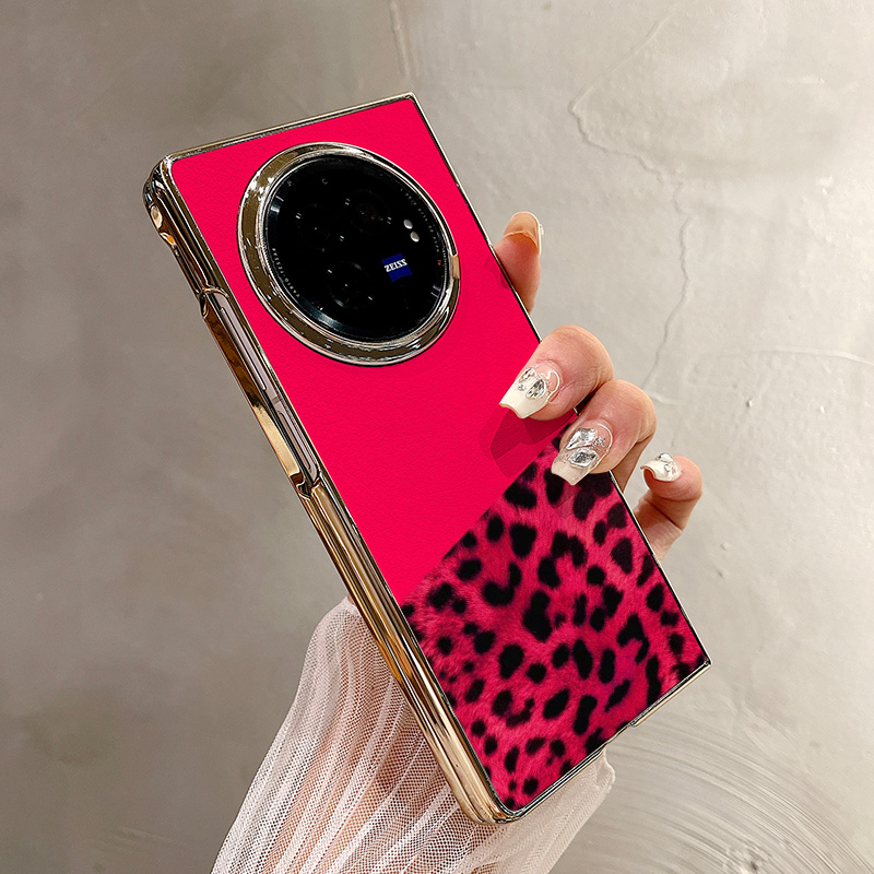 热瓜适用于VIVOXFold5/xfold3pro/xfold2手机壳折叠屏保护套新款高档气质电镀金边全包防摔套玫红个性豹纹潮