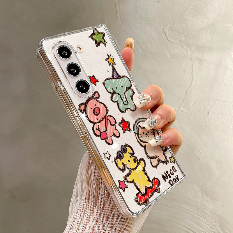 热瓜适用于三星GalaxyZFold7/6/5/4/3手机壳折叠屏保护套高档可爱卡通涂鸦彩色小动物UV透明壳新款全包防摔套