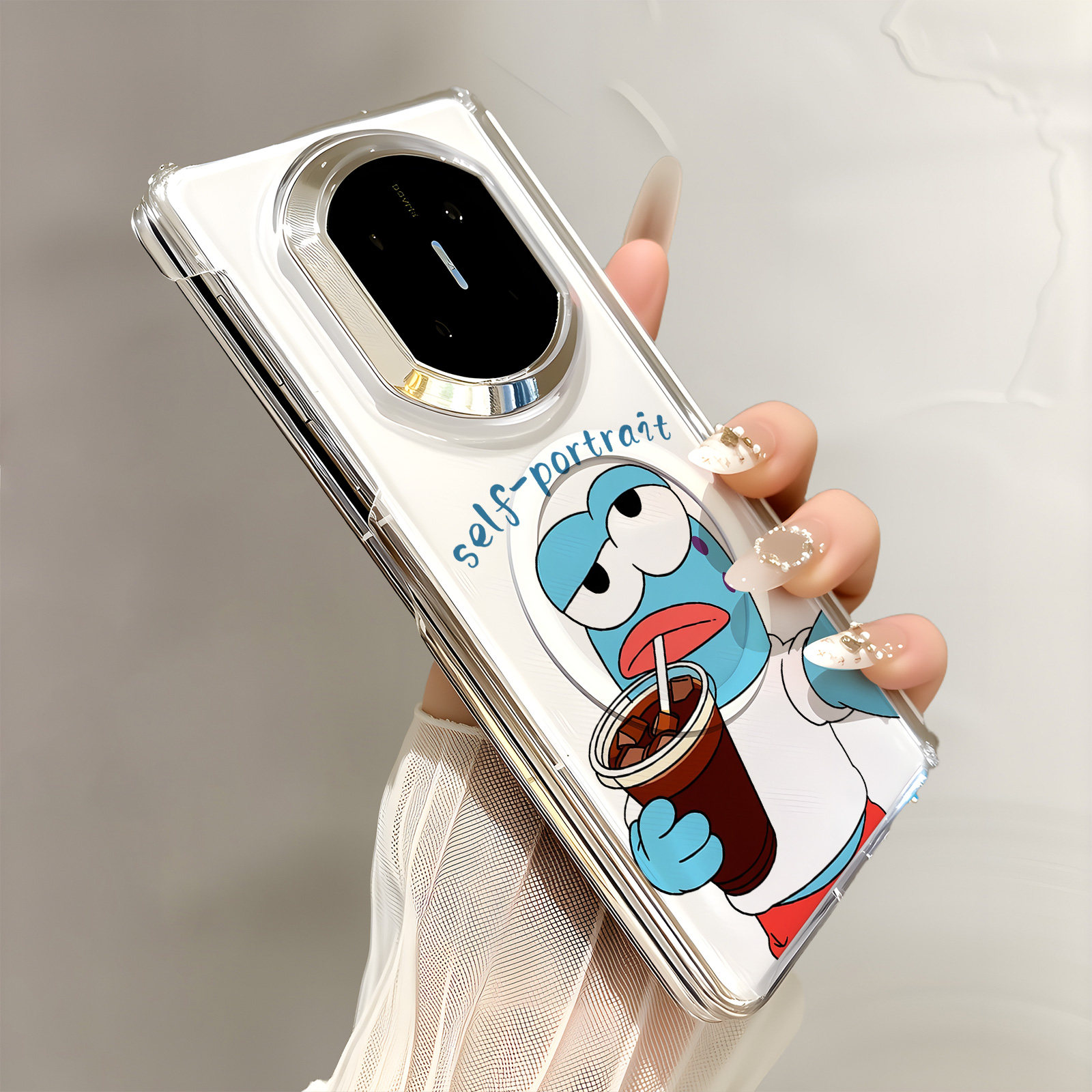 热瓜适用于华为MateX7/X6/X5手机壳折叠屏保护套新款双中轴背面无线磁吸UV透明壳高档全包防摔套自拍抽象小鱼