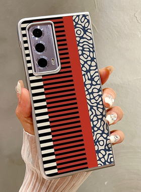 热瓜适用荣耀MagicV5/VS3手机壳折叠屏保护套银色彩色拼接黑色条纹油边新款翻盖Magic V2RSR高档翻盖全包套