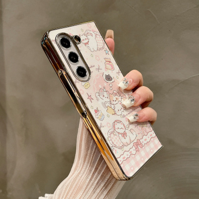 热瓜适用于三星GalaxyZFold7/6/5/4/3手机壳折叠屏保护套新款高档气质电镀金边高级感全包防摔套粉色爱心小猫