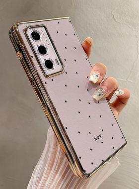 热瓜适用于荣耀MagicV5/V3/VS3/V2RSR/VS2手机壳折叠保护套新款高档气质电镀金边全包防摔套紫底黑色波点英文