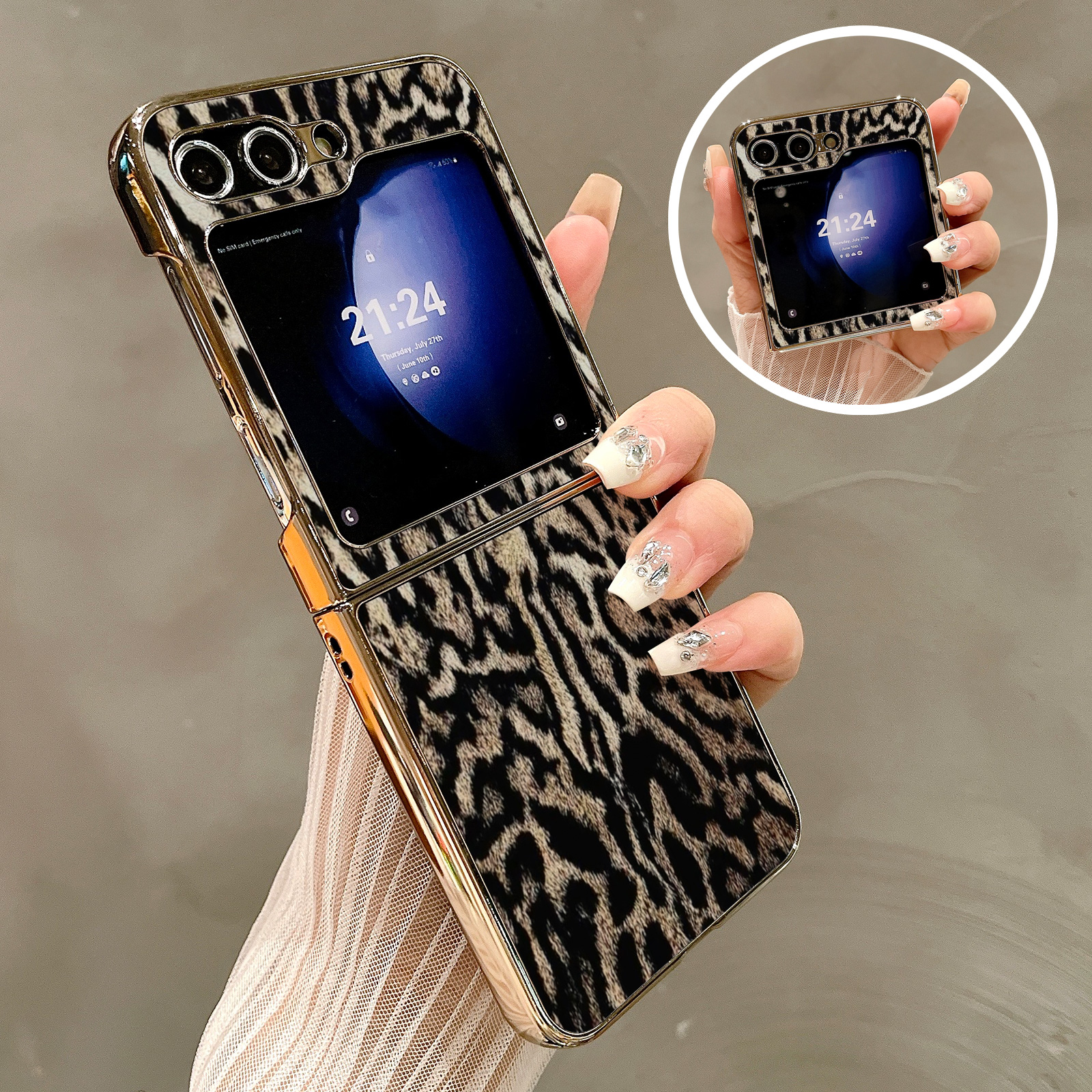 热瓜适用于三星GalaxyZFlip7/6/5/4/3手机壳折叠屏保护套新款高档气质电镀金边全包防摔套高级感个性纹理豹纹