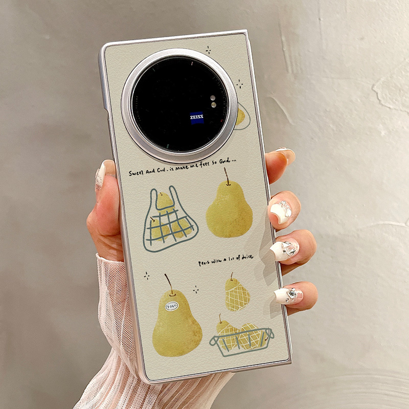 热瓜适用VIVOXFold5手机壳折叠屏保护套唯美雪梨购物袋银色油边新款气质xfold3pro/xfold2高档翻盖全包防摔套