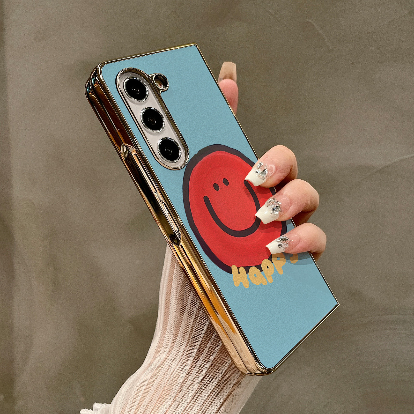 热瓜适用于三星GalaxyZFold7/6/5/4/3手机壳折叠屏保护套高档翻盖英文红色笑脸电镀金边新款高级感全包防摔套