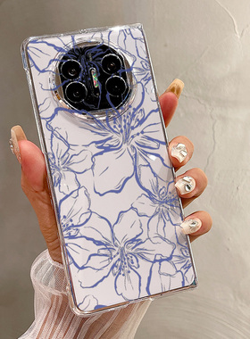 热瓜适用于华为MateX7/X6/X5/X3手机壳折叠屏保护套新款高档UV透明壳高级感全包防摔套唯美蓝色线条纹理花朵