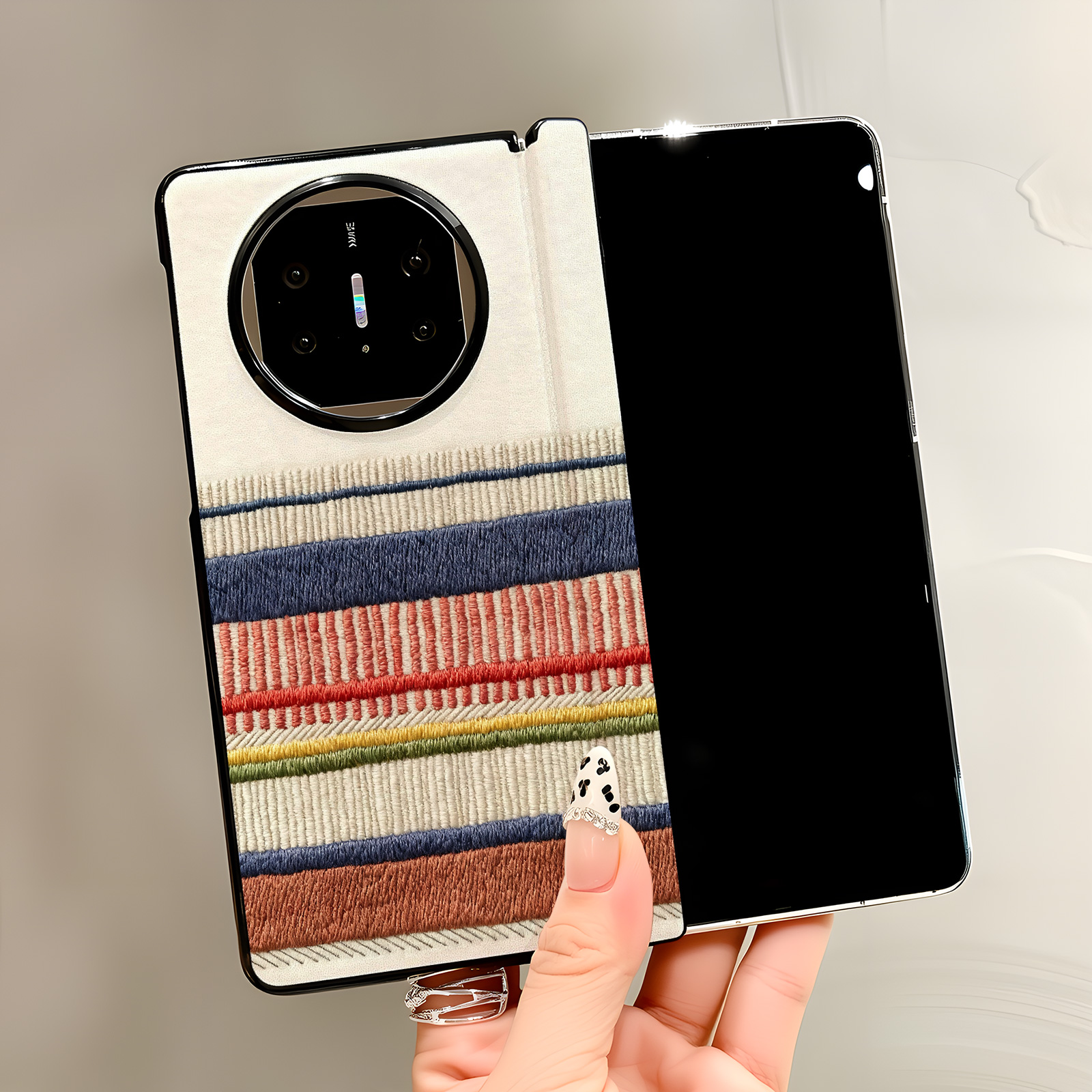 热瓜适用于华为MateX6/MateX5/X3手机壳新款高档磁吸中轴皮纹折叠屏保护套全包潮防摔套视觉刺绣撞色条纹打印