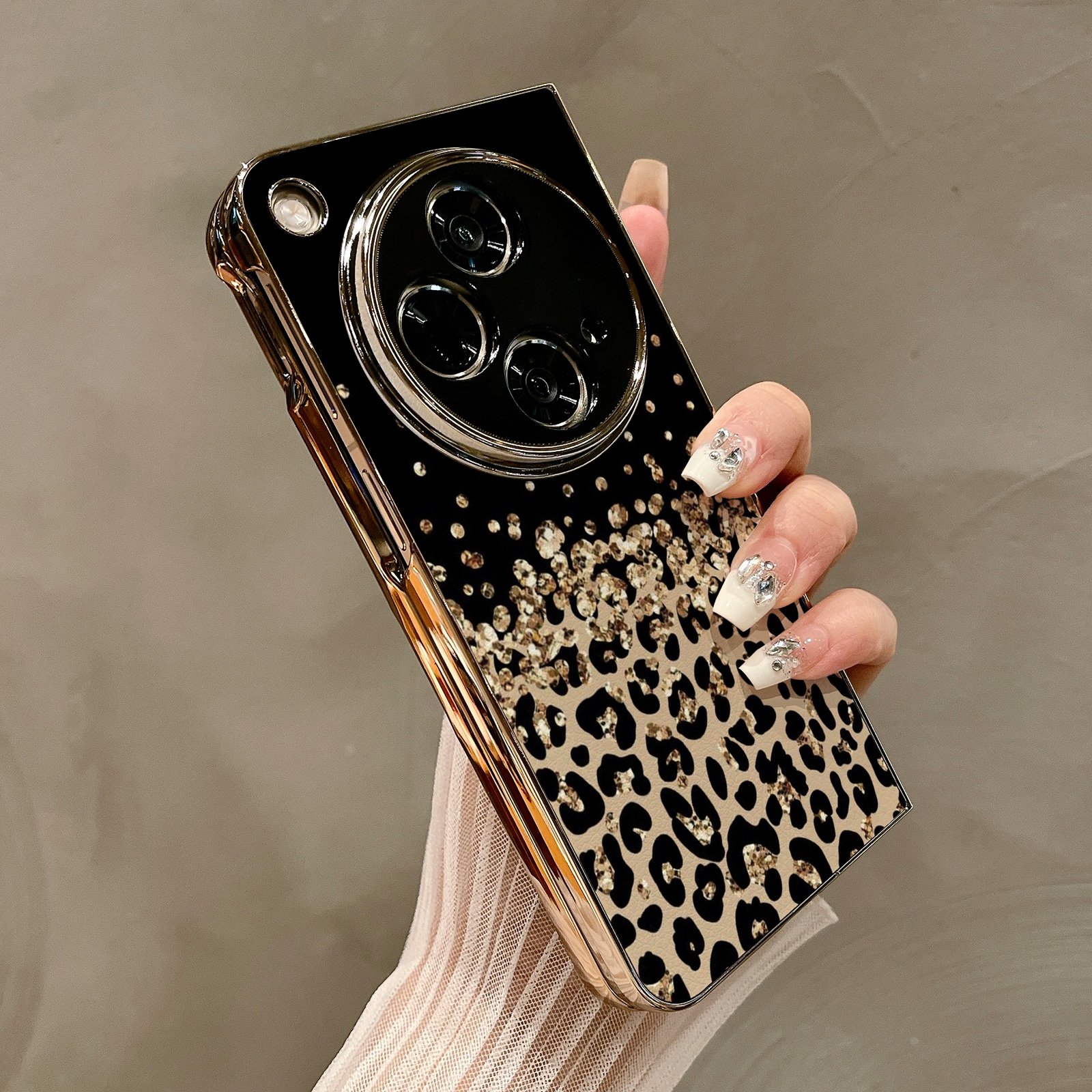 热瓜适用于OPPOFindN5/N3/N2手机壳左右折叠屏保护套新款高档气质电镀金边外壳高级感全包防摔套鎏金质感豹纹