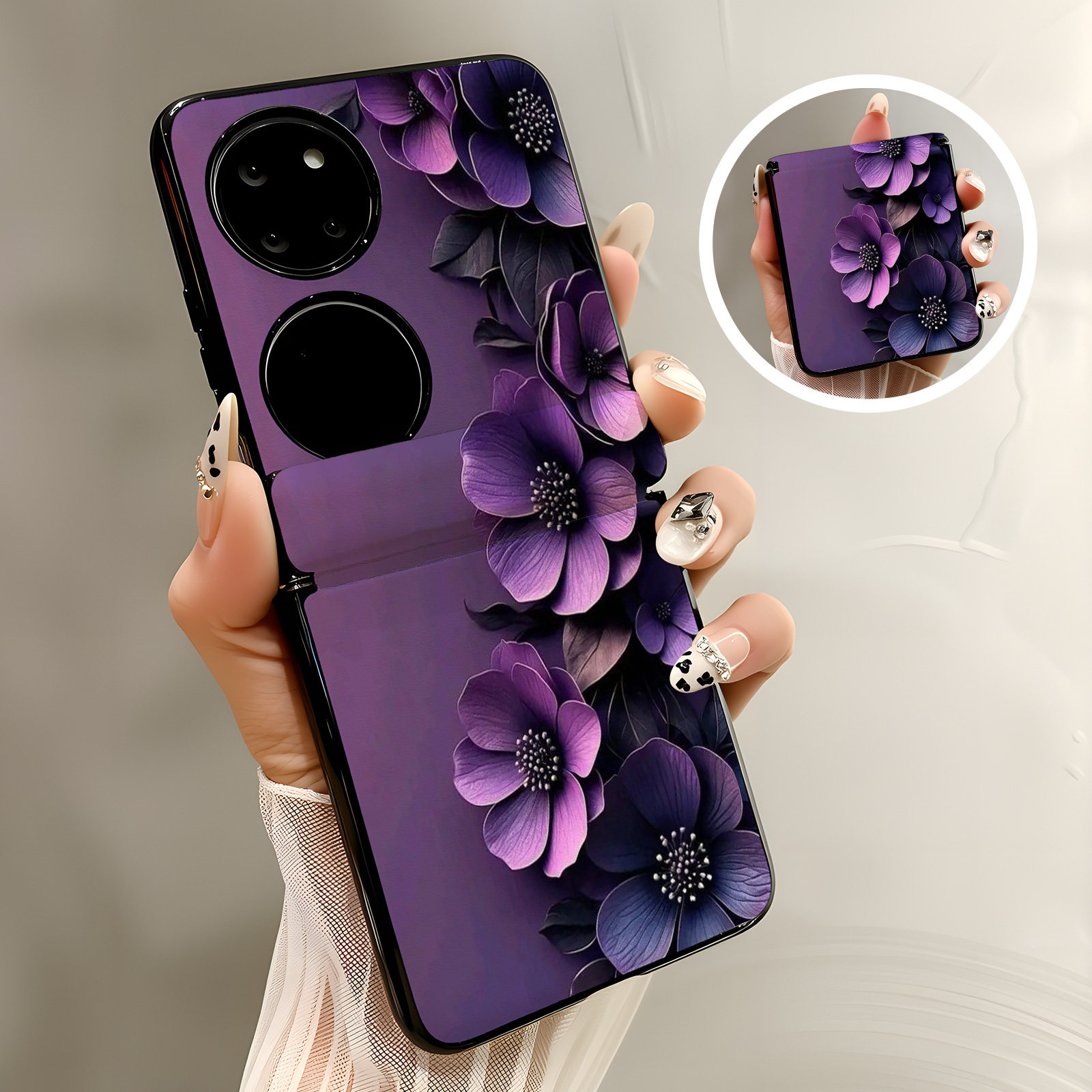 热瓜适用于华为Pocket2/P50pockets手机壳新款高档磁吸中轴皮纹折叠保护套全包高级感防摔套时尚质感紫色花朵,3C数码配件,手机保护套/壳,淘宝优惠券,粉丝福利购,淘宝优惠卷