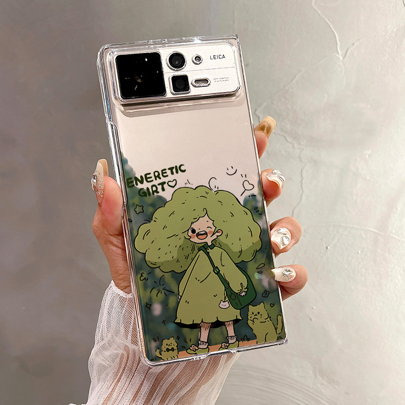 热瓜适用于小米MIXFold4/mixfold3/mixfold2手机壳折叠屏保护套新款高档UV透明全包防摔套可爱绿色斜挎包女孩