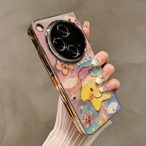 热瓜适用OPPOFindN6/N5手机壳折叠保护套高档可爱彩色星星笑脸电镀金边新款气质findn3/findn2奢华全包防摔套