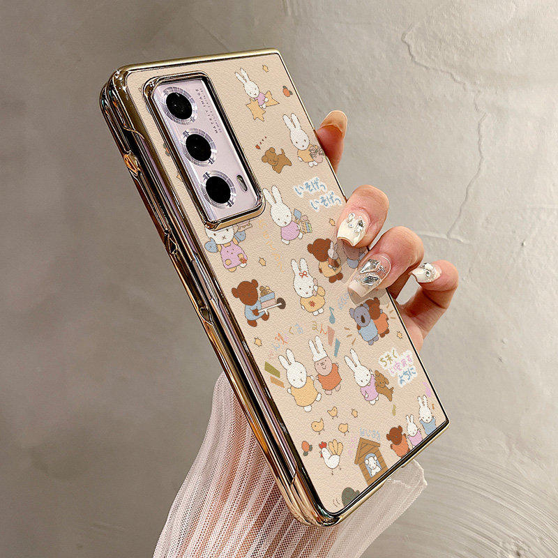热瓜适用荣耀MagicV5/VS3手机壳折叠保护套可爱卡通小熊兔子电镀金边新款气质Magic V2RSR/VS2高档全包防摔套