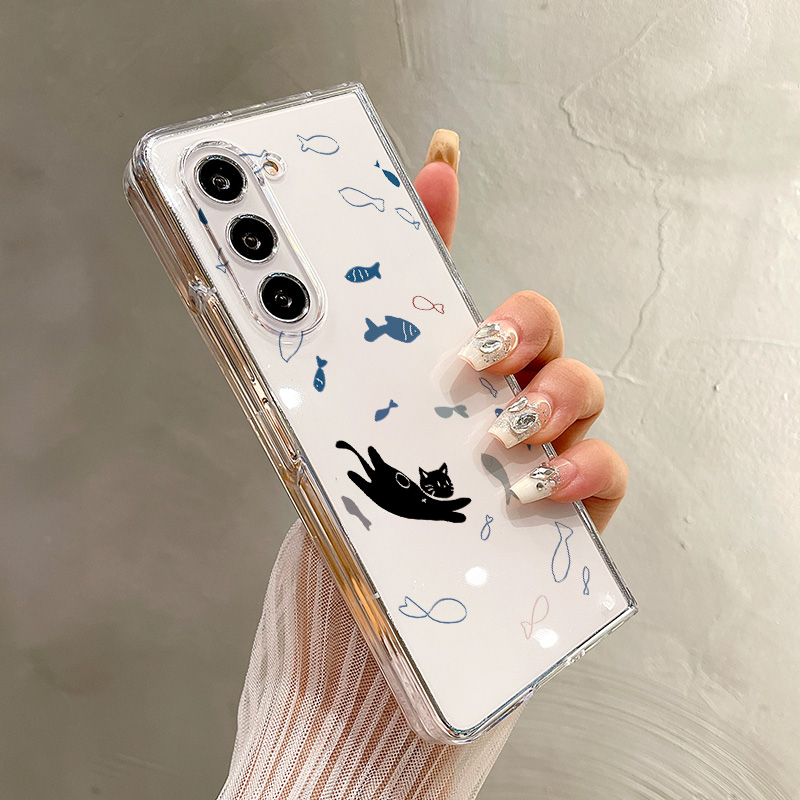 热瓜适用于三星GalaxyZFold7/6/5/4/3手机壳折叠屏保护套高档蓝色晕染黑猫小鱼UV透明壳新款高级感全包防摔套
