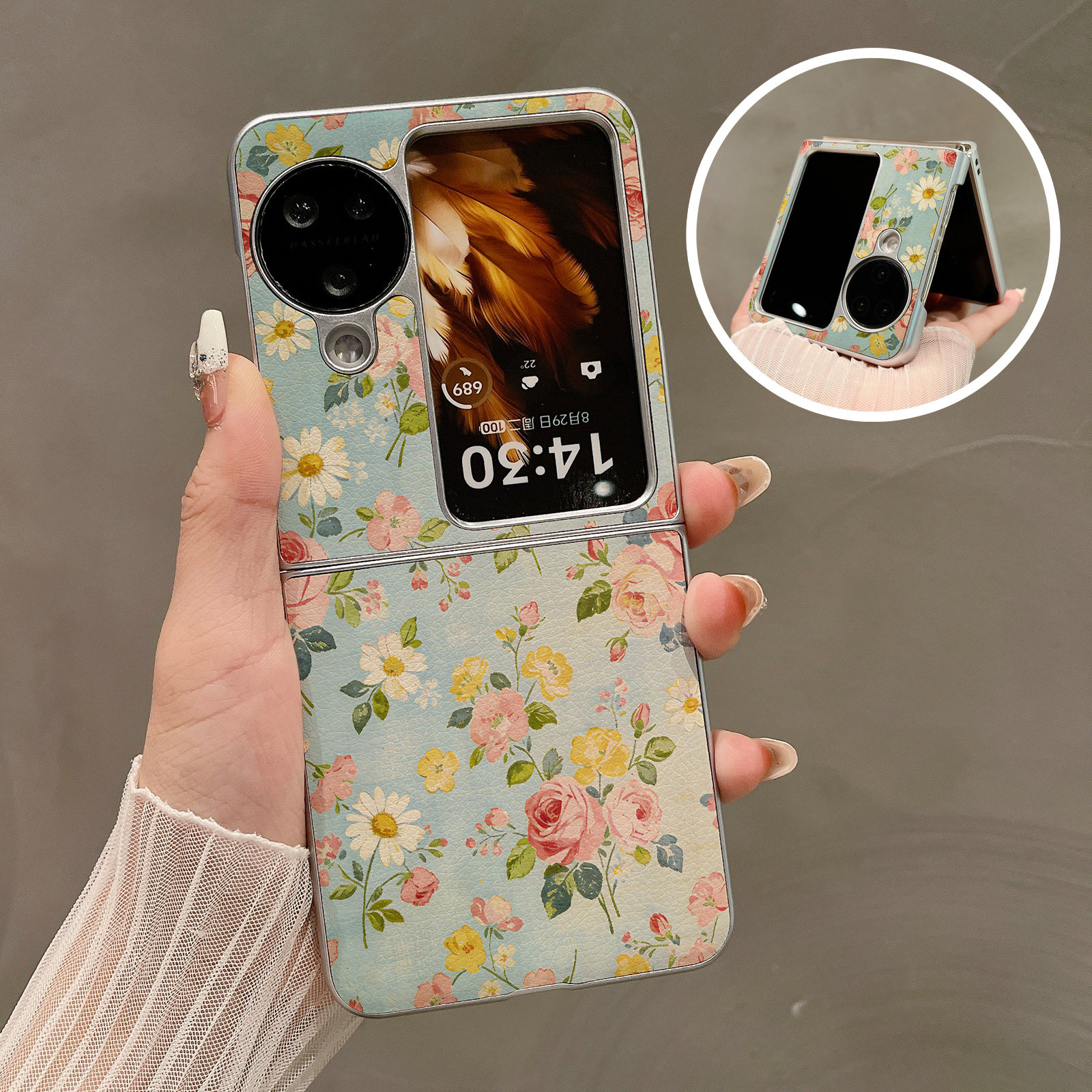 热瓜适用于OPPOFindN3flip/N2flip手机壳折叠屏保护套新款高档气质银色油边轻奢全包防摔套文艺蓝底碎花油画,3C数码配件,手机保护套/壳,淘宝优惠券,粉丝福利购,淘宝优惠卷