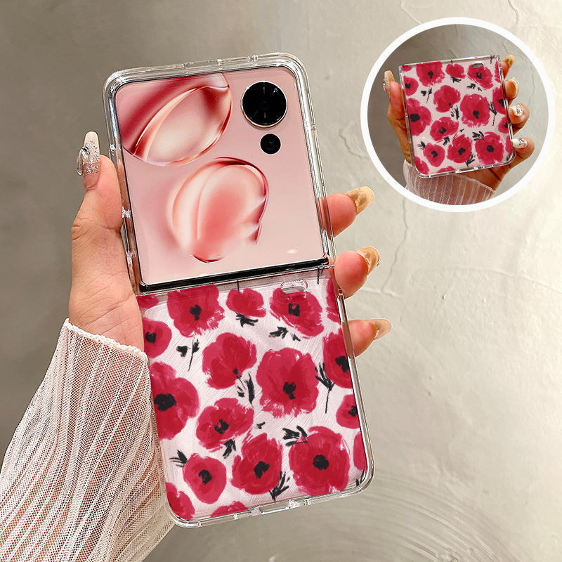 热瓜适用于荣耀MagicVFlip2手机壳折叠保护套高级感轻奢UV透明新款高档简约全包防摔套简约质感红色满屏花朵