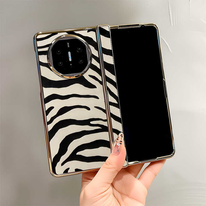 热瓜适用华为MateX7/X6/X5/X3手机壳高档电镀中轴皮纹折叠屏保护套新款时尚高级全包防摔套简约黑白斑马纹理
