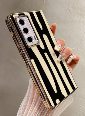 热瓜适用荣耀MagicV5/VS3手机壳折叠屏保护套电镀金边涂鸦黑色条纹高级感新款翻盖Magic V2RSR/VS2高档全包套