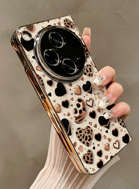 热瓜适用OPPOFindN5手机壳折叠屏保护套电镀浮雕感豹纹爱心金边新款气质findn3/n2高档折叠壳奢华全包潮流套