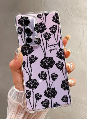 热瓜适用荣耀MagicV5/VS3手机壳折叠屏保护套UV透明壳带刺黑色玫瑰高级感新款翻盖Magic V2RSR/VS2高档全包套