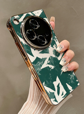 热瓜适用于华为MateX7/X6/X5/X3手机壳折叠屏保护套电镀金边创意绿白色块皮质高档折叠壳奢华新款潮流全包套