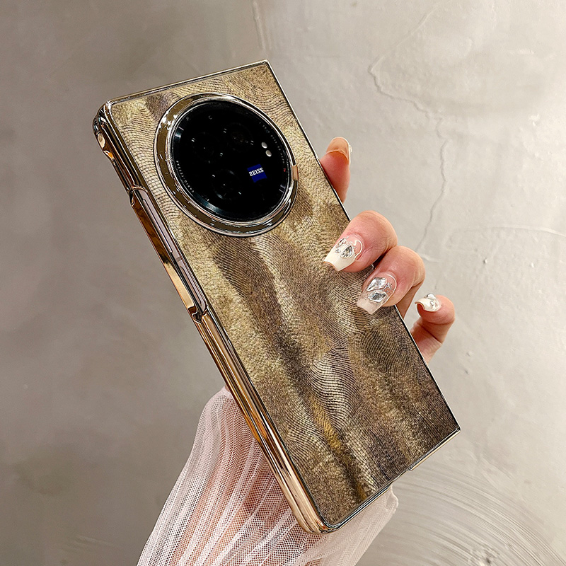 热瓜适用于VIVOXFold5/xfold3pro/xfold2手机壳折叠屏保护套新款高档气质电镀金边全包潮防摔套富贵金色细纹