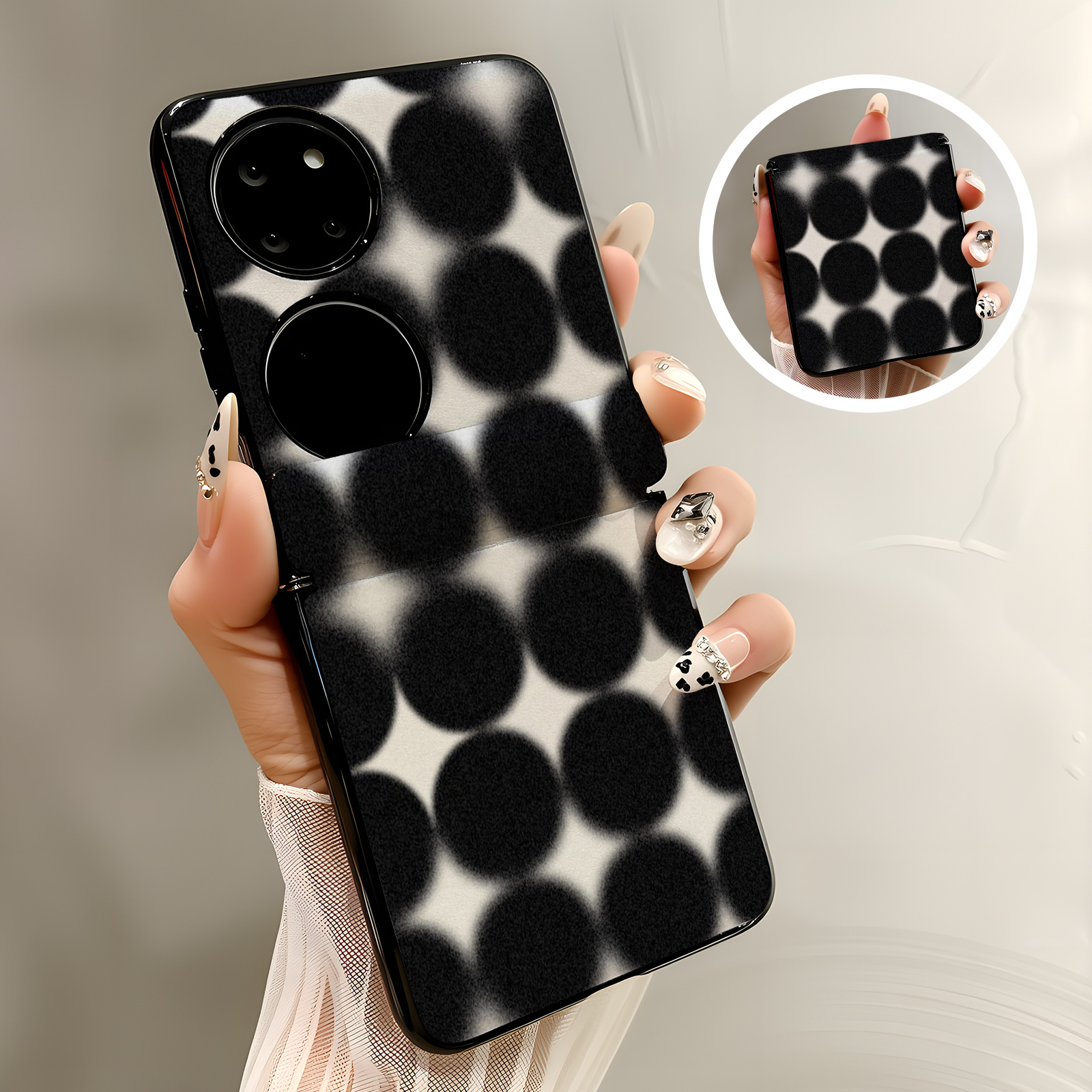 热瓜适用于华为Pocket2/P50pockets手机壳新款高档磁吸中轴皮纹折叠保护套全包潮流防摔套时尚渐变排列小圆球