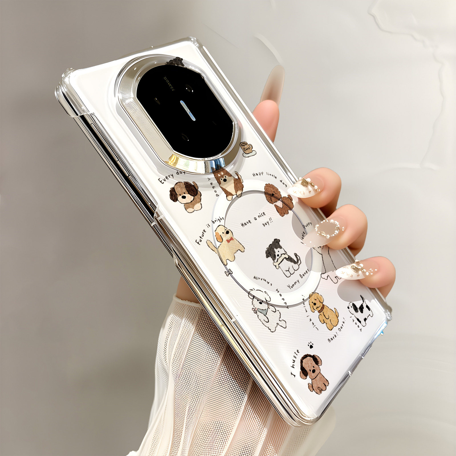 热瓜适用于华为MateX7/X6/X5手机壳折叠屏保护套新款双中轴背面无线磁吸UV透明壳高档全包防摔套可爱水彩小狗