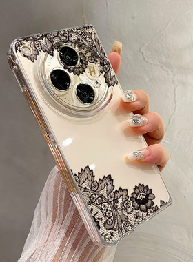 热瓜适用于OPPOFindN5/N3/N2手机壳左右折叠屏保护套新款高档气质UV透明壳外壳高级感全包防摔套黑色蕾丝花朵