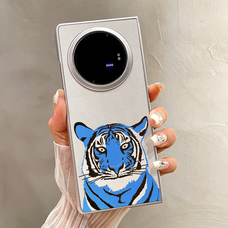 热瓜适用于VIVOXFold5/xfold3pro/xfold2手机壳折叠屏保护套新款高档气质银色油边全包潮防摔套可爱胖胖老虎