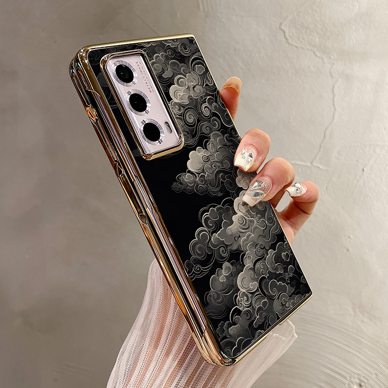 热瓜适用于荣耀MagicV5/V3/VS3/V2RSR/VS2手机壳折叠保护套新款高档气质电镀金边全包防摔套质感黑底祥云图腾