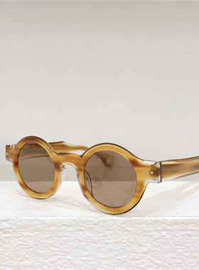 复古风太阳眼镜女STANFORD时尚板材圆框遮阳墨镜男防紫外线卡其黑