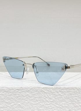 金属三角形无框太阳眼镜40046S男女通用遮阳墨镜时尚防紫外线蓝灰