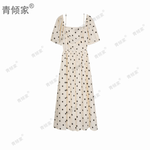波点纹理收腰显瘦高级感连衣裙 法式 青倾家 波波奶茶