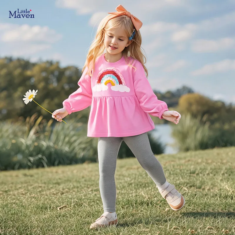 Little maven跨境童装 欧美风女童套装 彩虹秋季长袖儿童套装