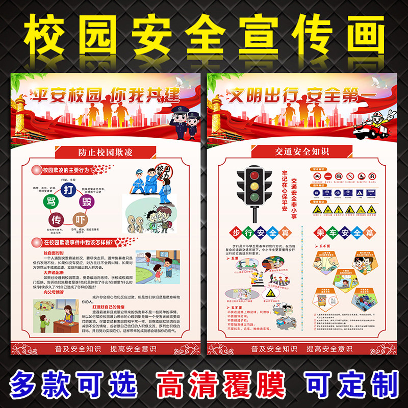 校园安全知识海报墙贴学校消防挂图交通中小学生防预防溺水欺凌
