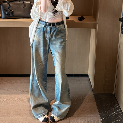 松弛感裤子女秋冬百搭阔腿裤小众高级感洗水做旧宽松直筒牛仔裤