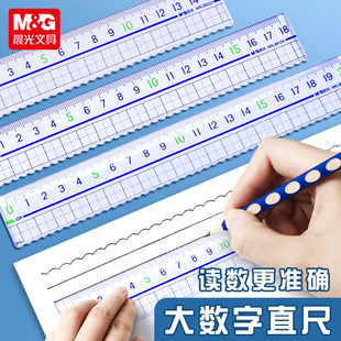 晨光透明直尺子带波浪线直尺小学生专用格尺多功能15/18/20cm儿童一二三四五六年级塑料尺绘图测量办公刻度尺