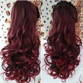 假发马尾绑带式 接发片扎发 酒红色大波浪长卷发女士假发马尾抓卡式