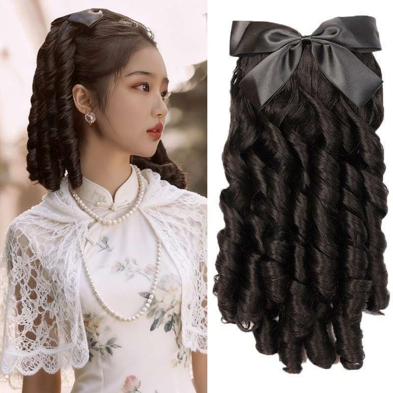 大上海复古发型马尾假发旗袍造型民国老上海盘发大波浪假发宫廷