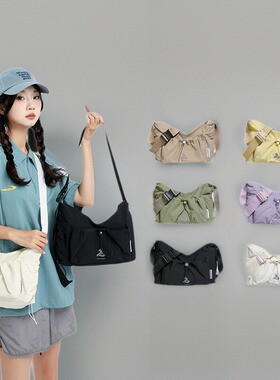 抽绳云朵包泡芙包小众褶皱抽绳布女包大容量轻便通勤单肩斜挎包女