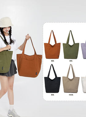 手提袋日系尼龙帆布女包2025新款托特包大容量包包上班通勤水桶包