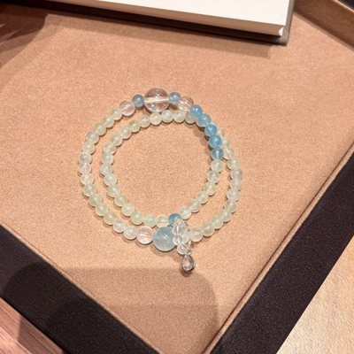 天然海蓝宝白水晶手串女款轻奢小众精致叠戴串珠多圈手链送礼物