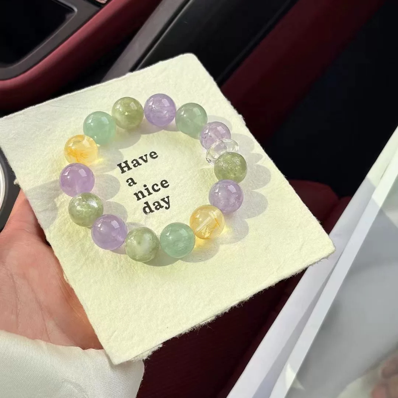 天然绿色系多宝水晶手串女款薰衣草紫清新春日气质百搭手链饰品