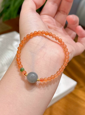 天然南红玛瑙手链女款碧玉高级感轻奢小众叠戴手串送女友闺蜜礼物